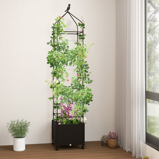 Raised Garden Bed With Trellis, Self-Drainage, Wheels, Black Raised Garden Beds Black at Gallery Canada