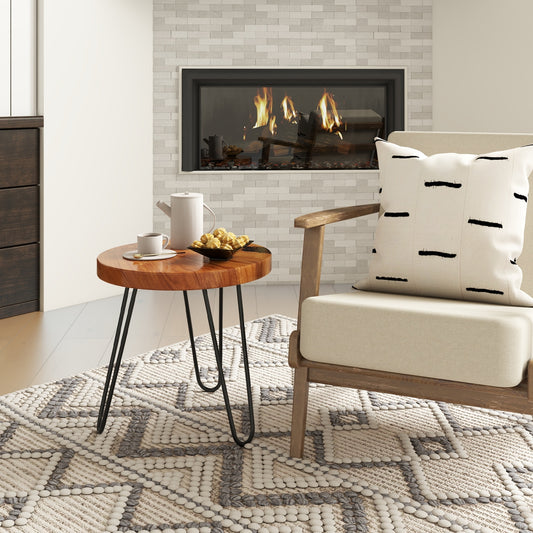 Rustic Round Solid Teak Wood Live Edge Outdoor Side End Table for Patio, Brown End & Side Tables Brown at Gallery Canada