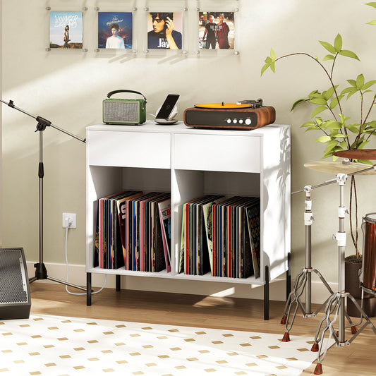 Double Wide Turntable Stand With Power Outlets, White Cabinets & Chests White at Gallery Canada