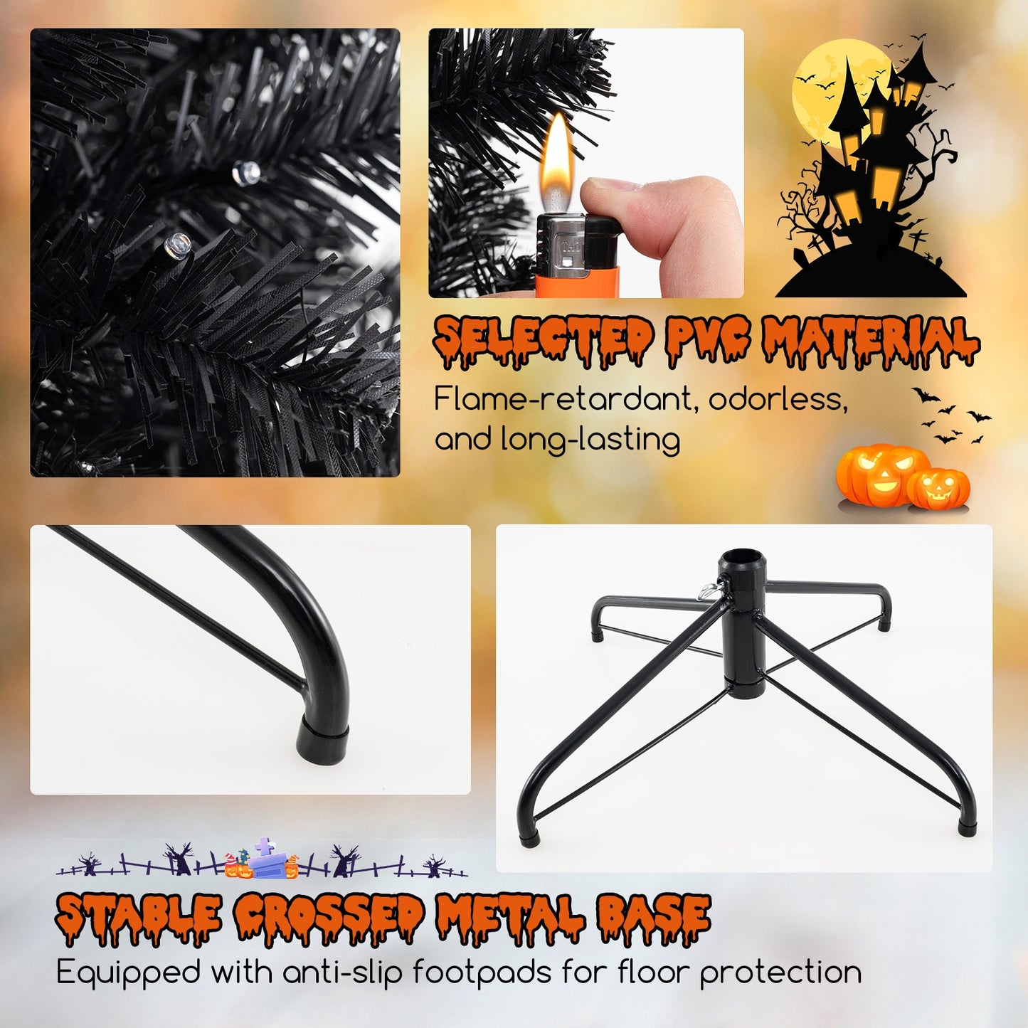 6/7/8 Ft Artificial Christmas Tree, 6 Lighting Modes, Spooky Sounds, 7 ft, Black Christmas Tree at Gallery Canada