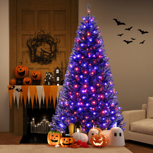 6/7/8 Feet Artificial Christmas Tree, 6 Lighting Modes, Spooky Sounds, Black