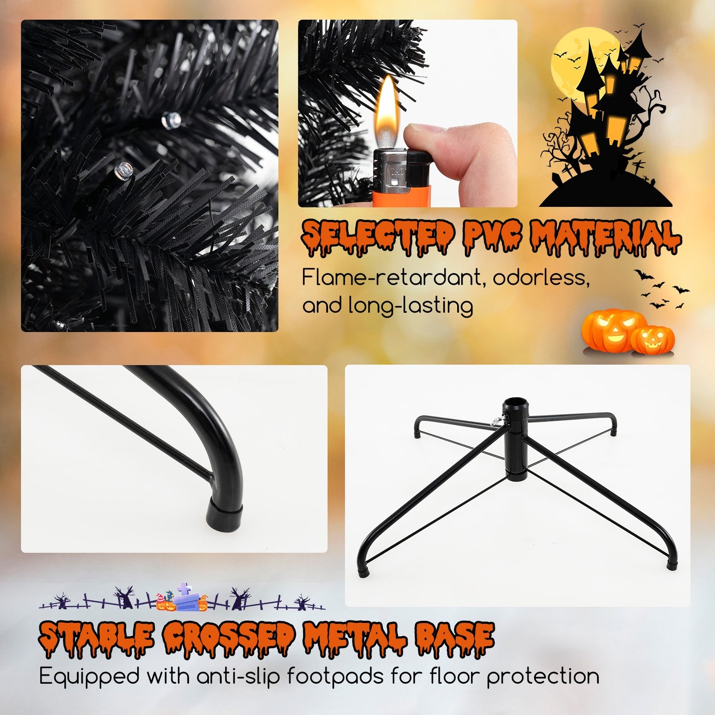 6/7/8 Feet Artificial Christmas Tree, 6 Lighting Modes, Spooky Sounds, Black Christmas Tree at Gallery Canada
