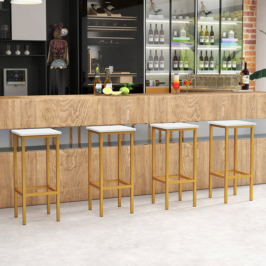 Set Of 4 Bar Stools, 26 Inch, Metal Legs With Footrest, White Bar Stools White at Gallery Canada