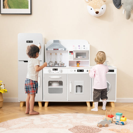 Kids Kitchen Playset 3-in-1 with Refrigerator and Washing Machine, Gray Play Kitchen Sets Gray at Gallery Canada