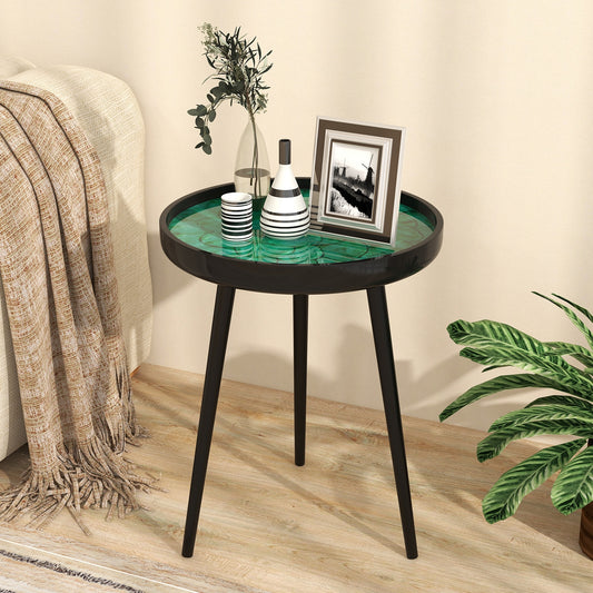 16 Inch Mid-Century Modern Coffee Table, Sea Shell Decoration, Green End & Side Tables Green at Gallery Canada