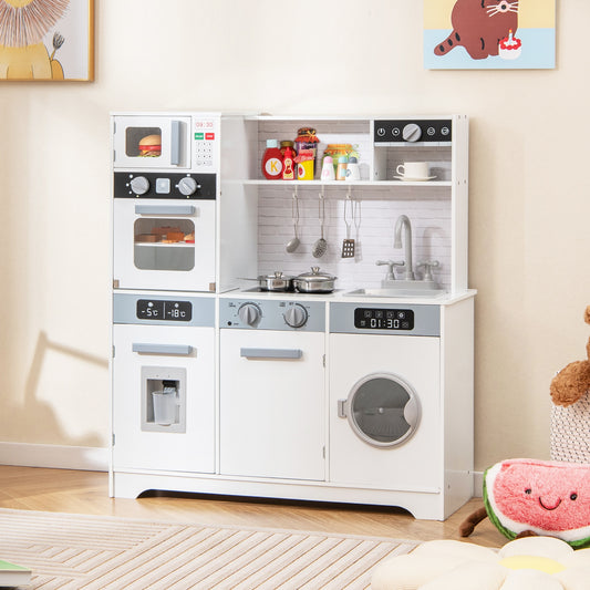 Wooden Toy Kitchen Playset With Real Lights, Sounds, White Play Kitchen Sets White at Gallery Canada