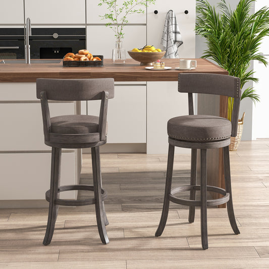 Set of 2 Counter Height Chairs with 360° Swivel Seat and Rubber Wood Frame-29 Inches Bar Stools Gray at Gallery Canada