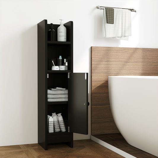 Slim Corner Bathroom Cabinet With Door, Adjustable Shelf, Black Floor Cabinets Black at Gallery Canada