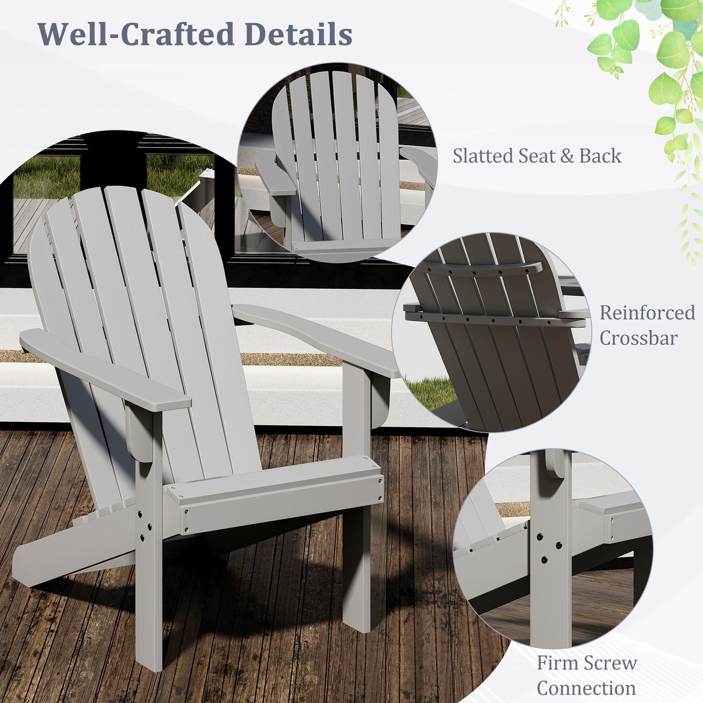 Acacia Wood Lounge Patio Adirondack Chair with Inclined Seat, Gray Adirondack Chairs at Gallery Canada