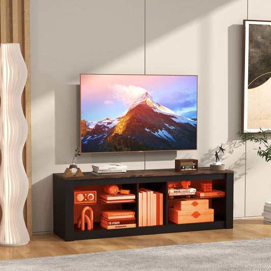 Modern TV Stand with LED Light and Adjustable Shelves for TVs up to 65 inch, Brown Entertainment Centers & TV Stands Brown at Gallery Canada