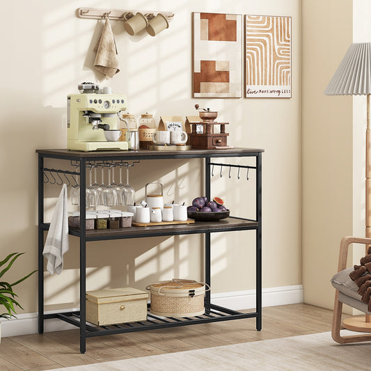 Kitchen Island With 3 Shelves, Wine Glass Holders, 10 Hooks, Gray Kitchen Islands & Carts Gray at Gallery Canada