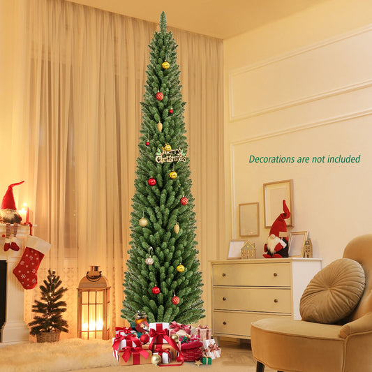 8 Ft Pencil Christmas Tree, Metal Stand, Memory Wire Branch Tips, Green Christmas Tree Green at Gallery Canada