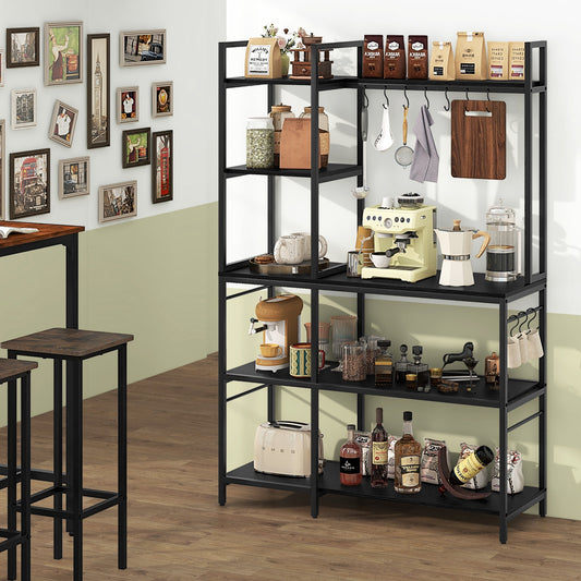 5-Tier Bakers Rack With Power Outlets, 10 S-Shaped Hooks, Black Baker's Racks Black at Gallery Canada