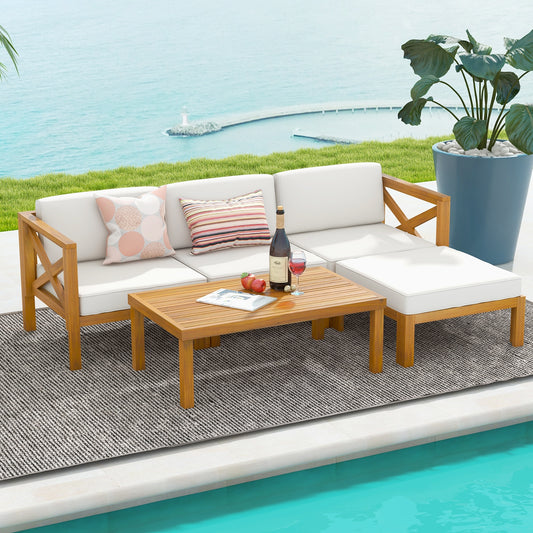 5 Piece Outdoor Conversation Set, 3 Chairs, Ottoman, Coffee Table, White Patio Conversation Sets White at Gallery Canada