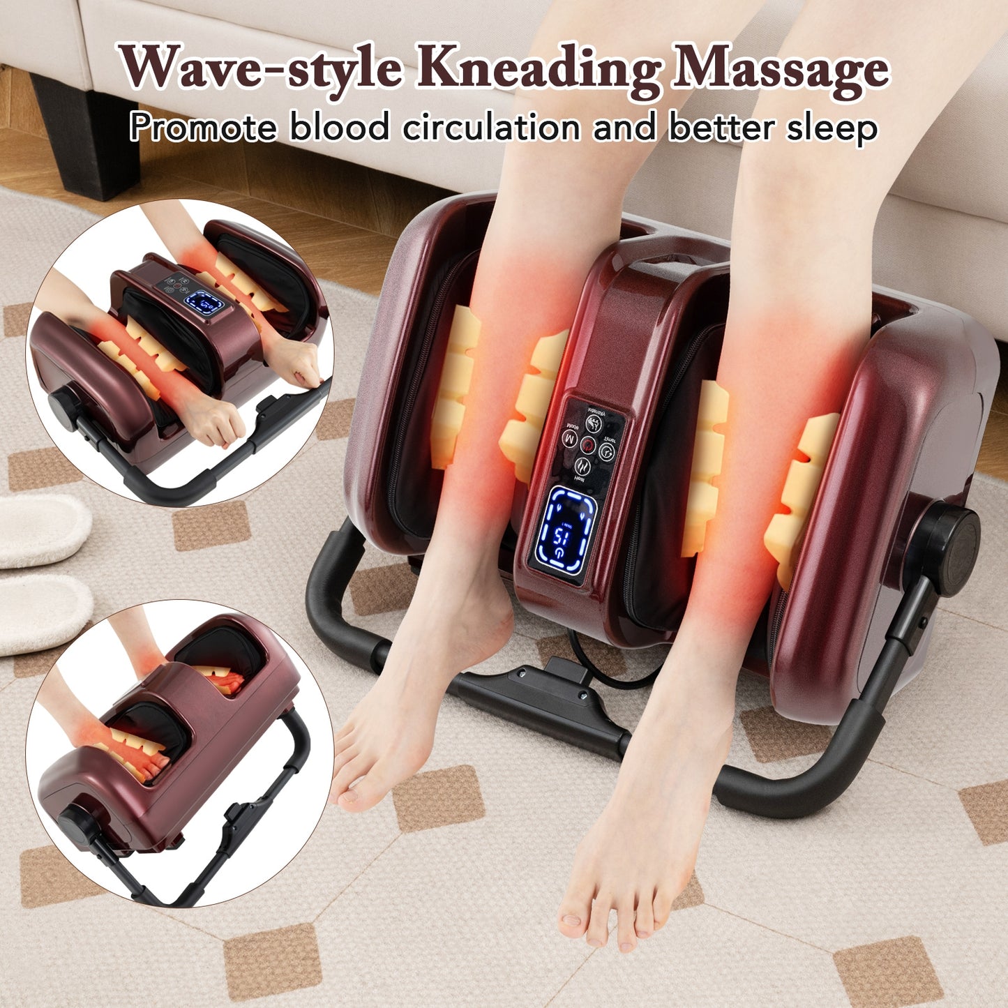 Foot and Calf Massager with Heat Shiatsu Deep Kneading Rolling Smart Electric Leg Massager, Red Foot Massager at Gallery Canada