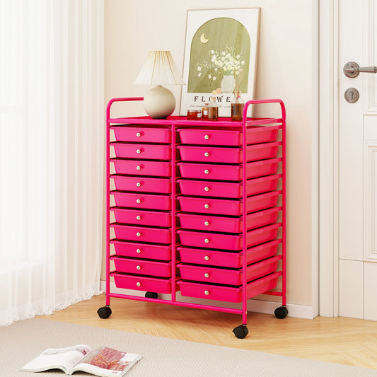 20 Drawer Rolling Storage Cart, Pink File Cabinets Pink at Gallery Canada