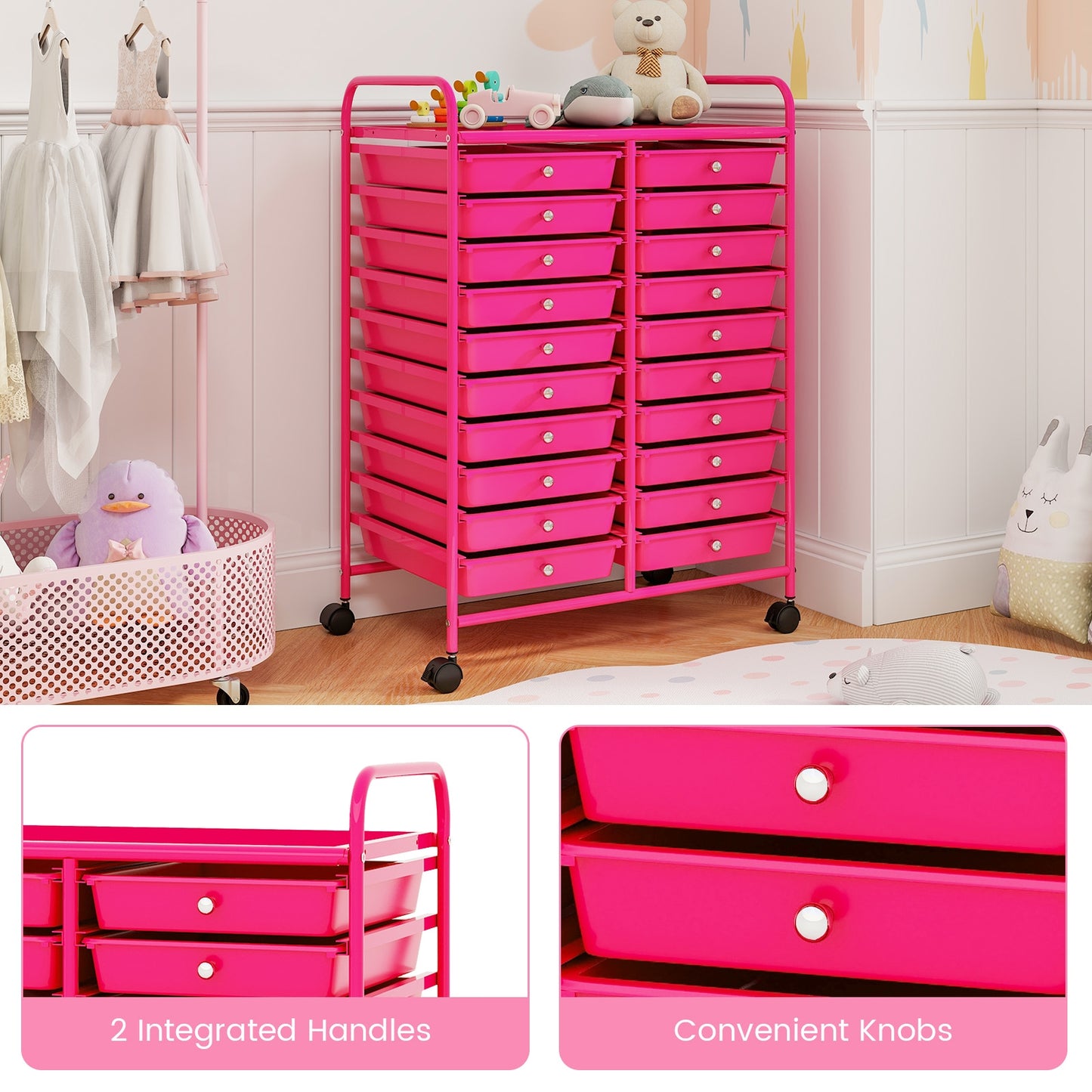 20 Drawer Rolling Storage Cart, Pink File Cabinets at Gallery Canada