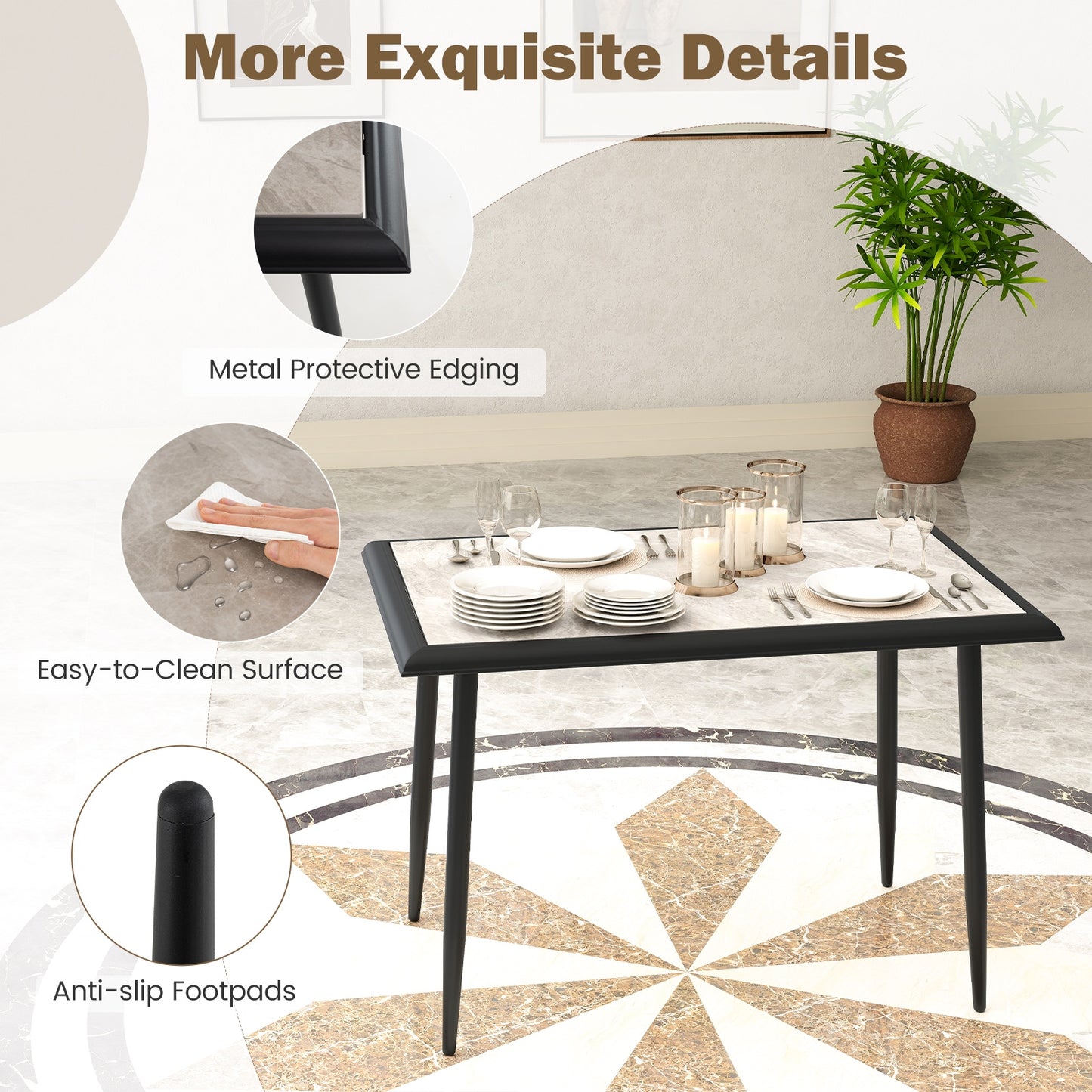 Sintered Stone Dining Table, 44" Rectangular, Metal Frame, Gray Dining Tables at Gallery Canada