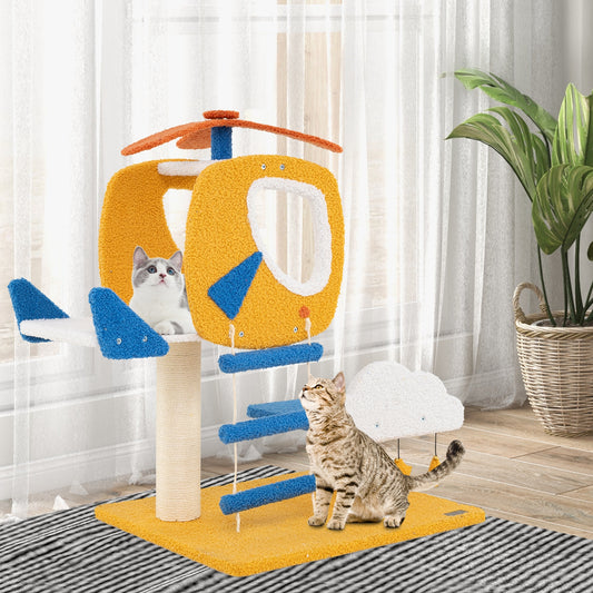 Indoor Small Aviation-themed Cat Tree Cat Tower with Helicopter Top Perch, Yellow Cat Trees Condos & Scratchers Yellow at Gallery Canada