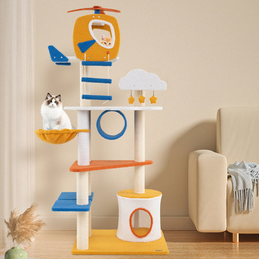 70 Inch Tall Aviation Cat Tree, Helicopter Top Perch, Yellow Cat Trees Condos & Scratchers Yellow at Gallery Canada