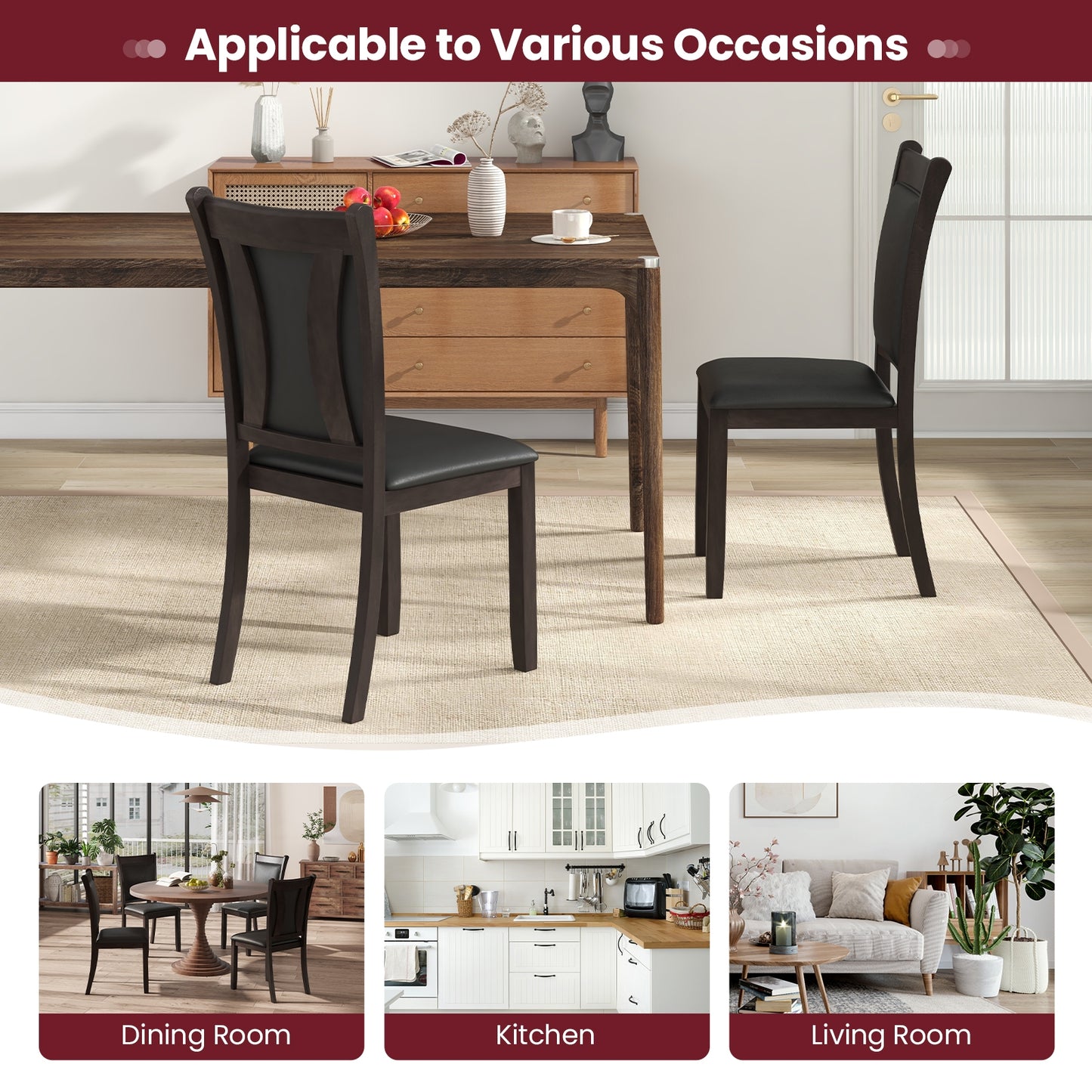 Faux Leather Dining Chairs, Set of 2, Padded Seat, Gray Dining Chairs at Gallery Canada