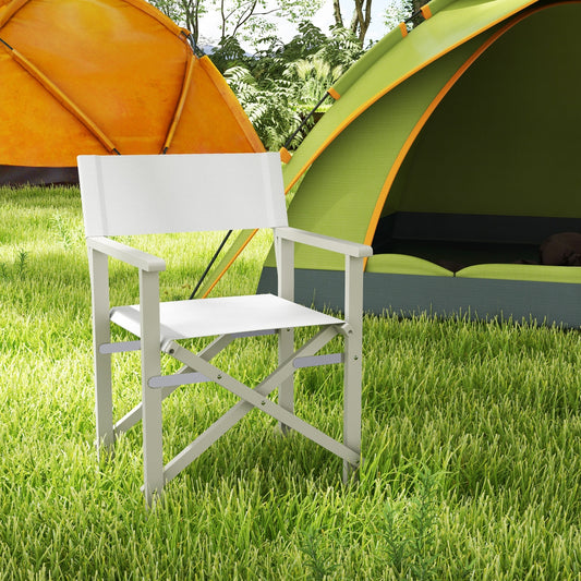 Folding Director Chair, Acacia Wood Frame, Washable Oxford Fabric, Off White Patio Dining Chairs Off White at Gallery Canada