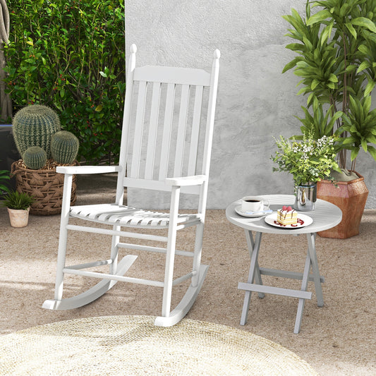 High-Back Acacia Wood Outdoor Rocking Chair with Solid Rocking Base, White Patio Rocking Chairs & Gliders White at Gallery Canada