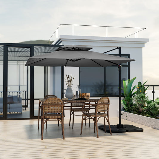 9.5 Feet Cantilever Patio Umbrella, 360° Rotation, Double Top, Gray Outdoor Umbrellas Gray at Gallery Canada