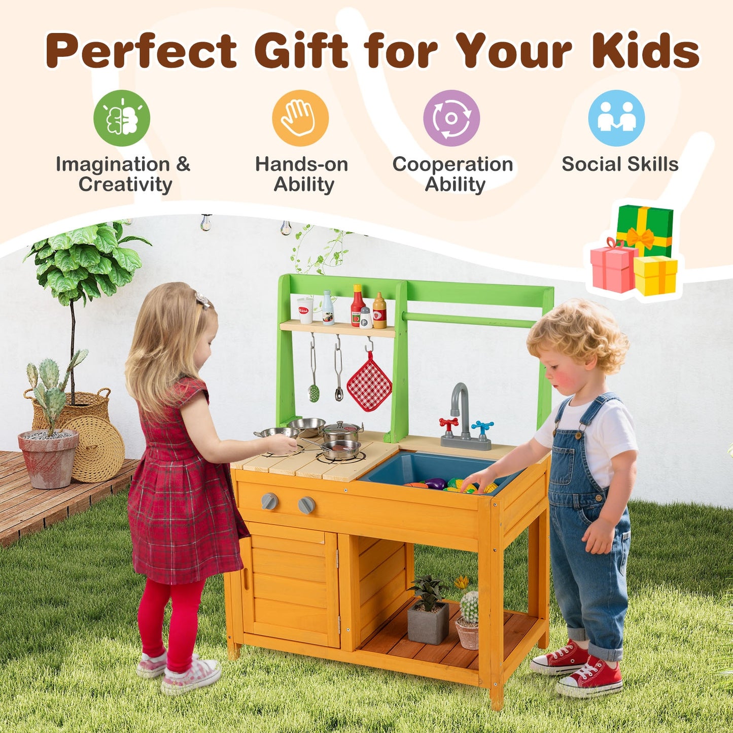 Outdoor Mud Kitchen Playset, For Kids 3+ Years, Orange Play Kitchen Sets at Gallery Canada