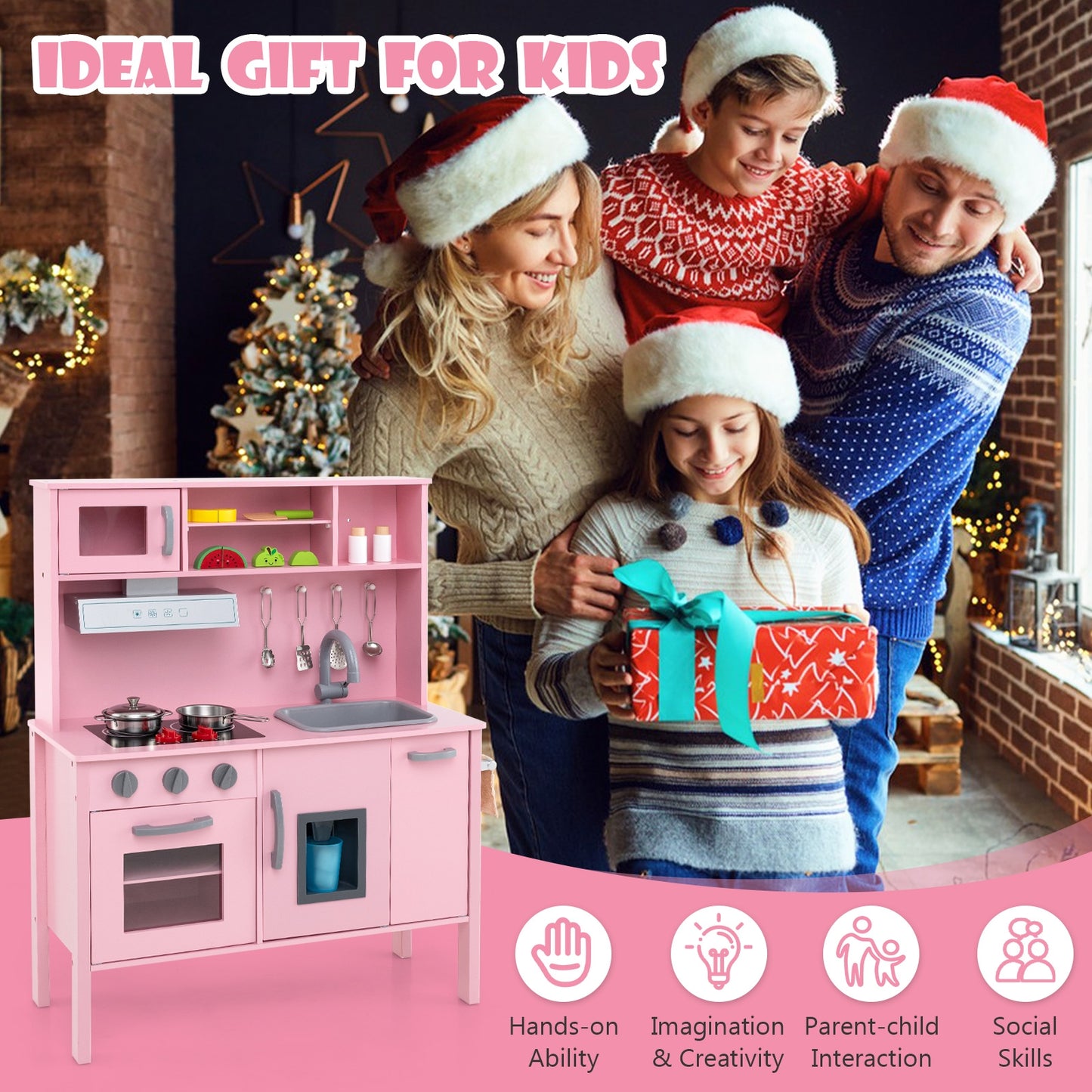 Wooden Pretend Play Kitchen Set, Pink Play Kitchen Sets at Gallery Canada