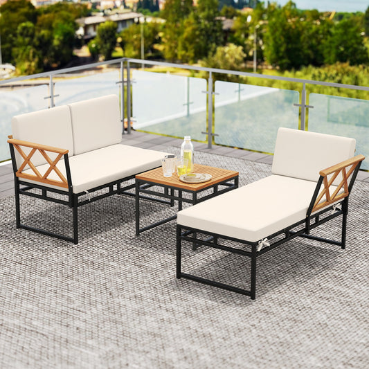 3-Piece L-Shaped Patio Furniture Set for Porch Backyard and Poolside, Beige Patio Conversation Sets Beige at Gallery Canada