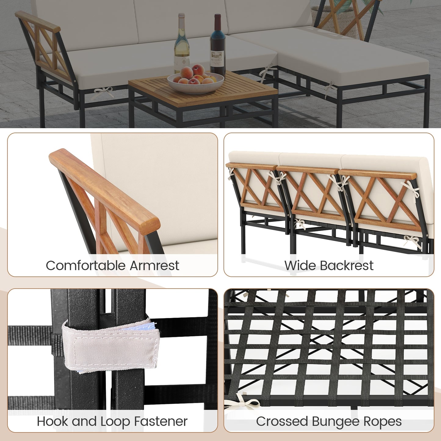 3-Piece L-Shaped Patio Furniture Set for Porch Backyard and Poolside, Beige Patio Conversation Sets at Gallery Canada