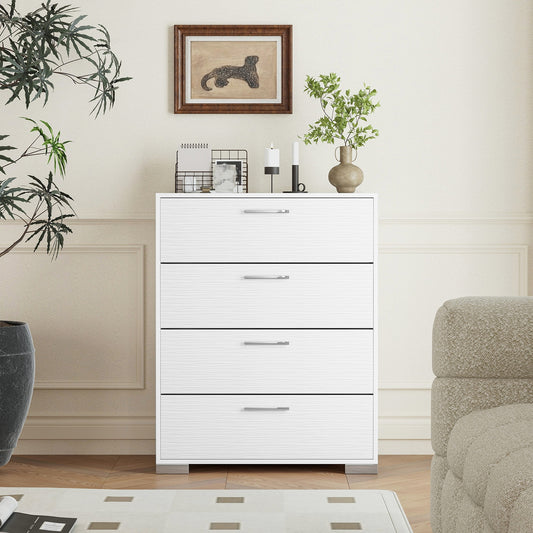 4 Drawer Storage Cabinet, Metal Legs Handles, White Cabinets & Chests White at Gallery Canada