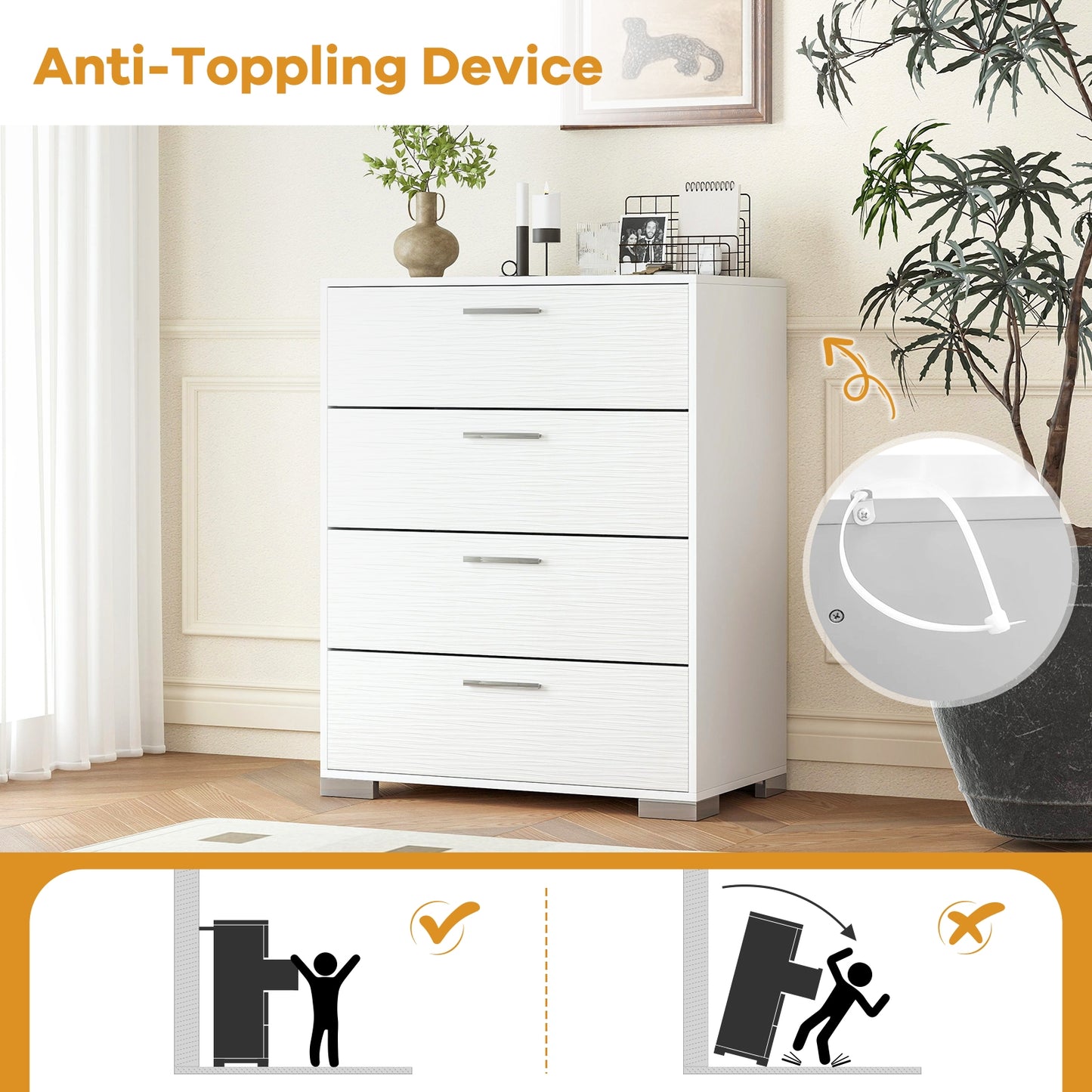 4 Drawer Storage Cabinet, Metal Legs Handles, White Cabinets & Chests at Gallery Canada