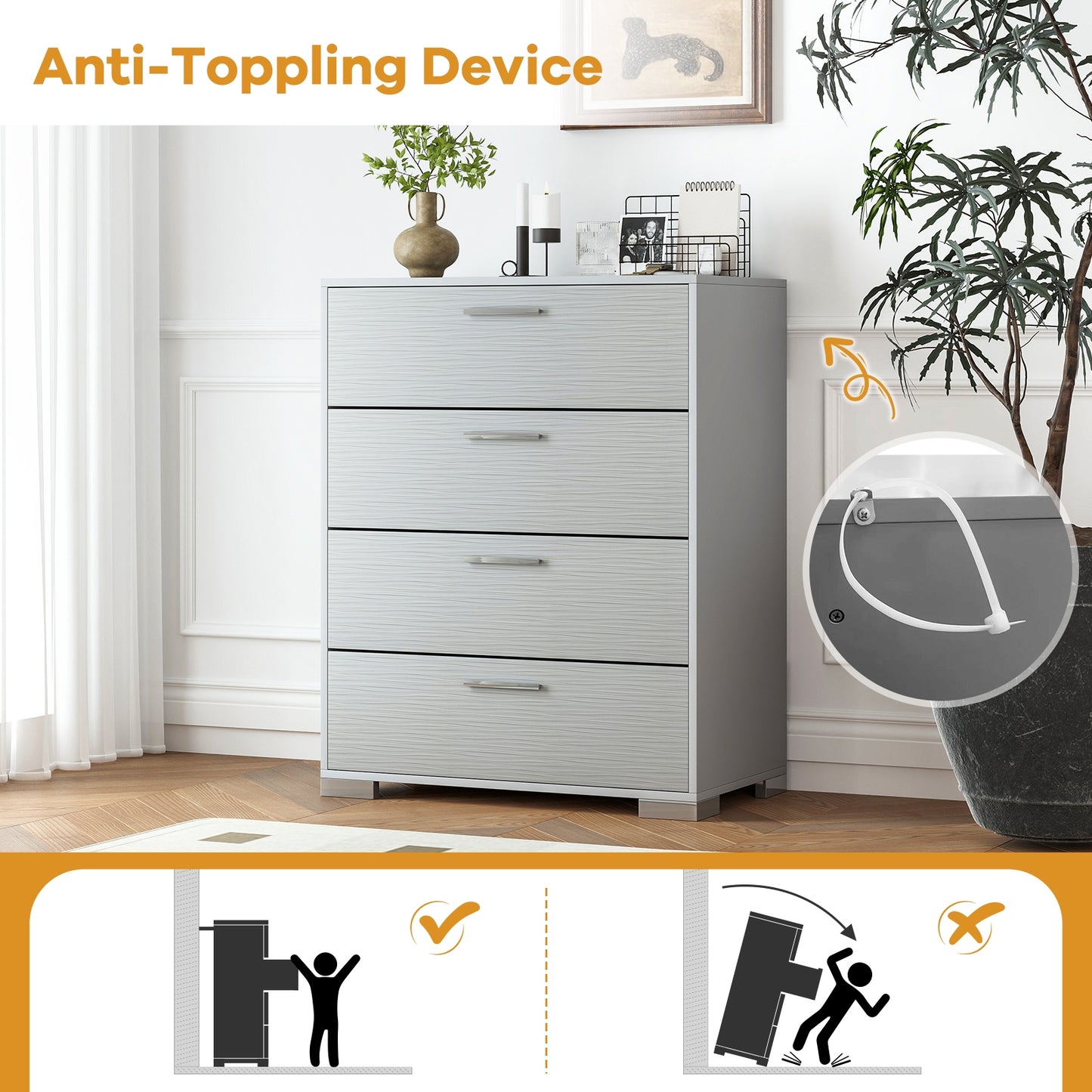 4 Drawer Storage Cabinet, Metal Legs, Anti-Toppling, Gray Cabinets & Chests at Gallery Canada