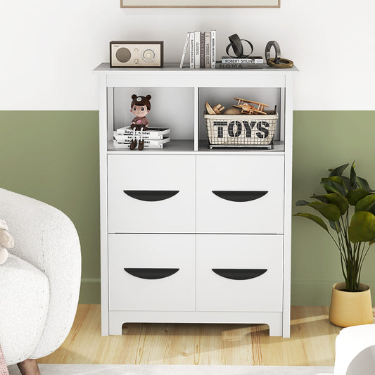 24 Inch Floor Cabinet, 2 Open Compartments, 2 Drawers, White Floor Cabinets White at Gallery Canada