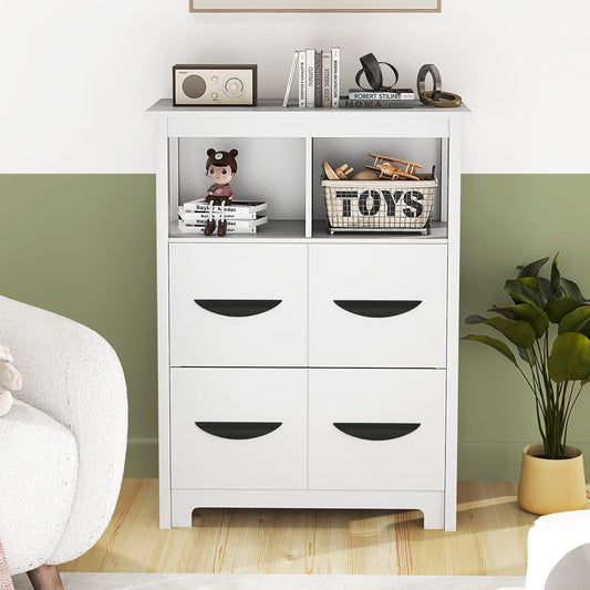 24 Inch Floor Cabinet, 2 Open Compartments, 2 Drawers, White Floor Cabinets White at Gallery Canada