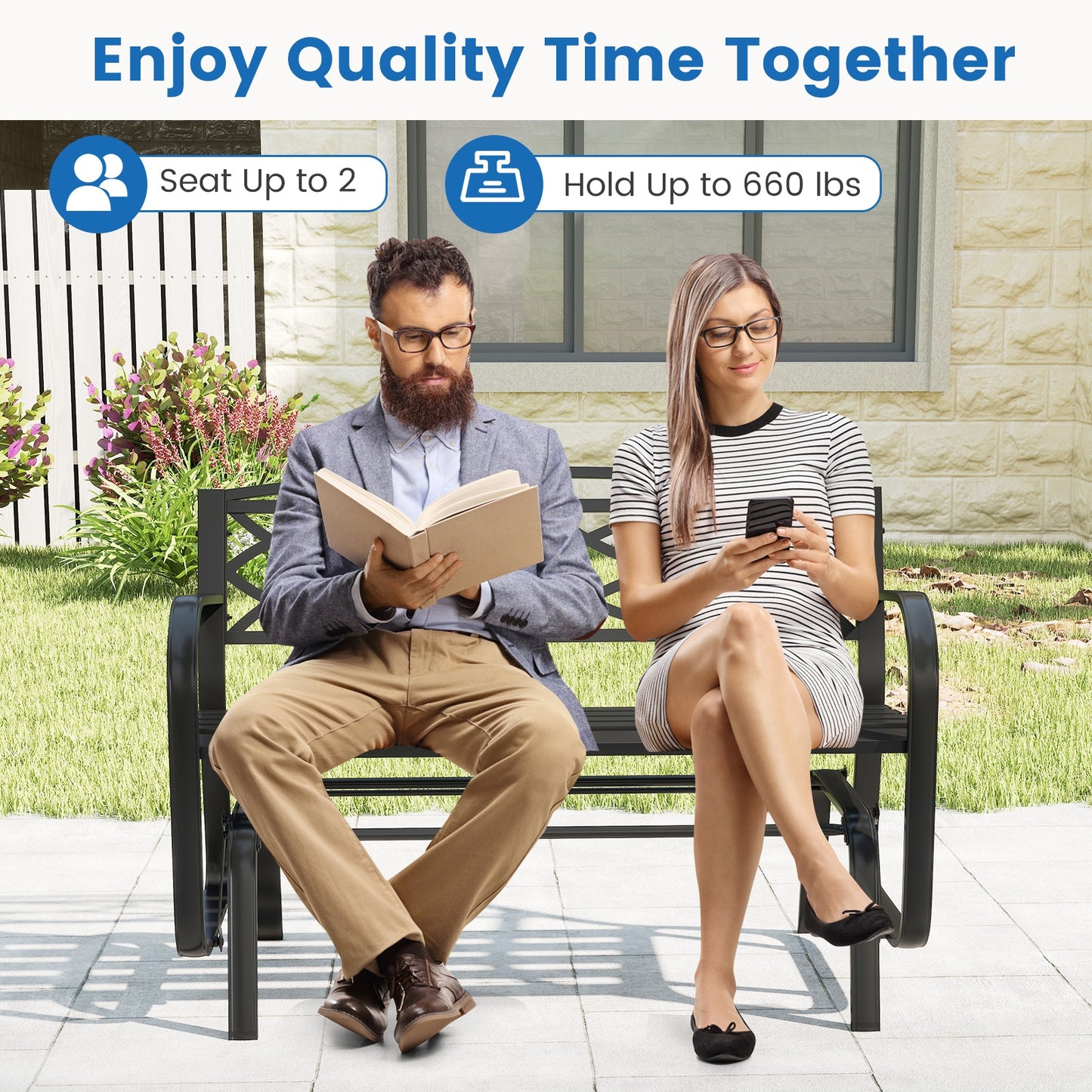 2-Person Outdoor Glider Bench with Metal Frame, Black Patio Rocking Chairs & Gliders at Gallery Canada