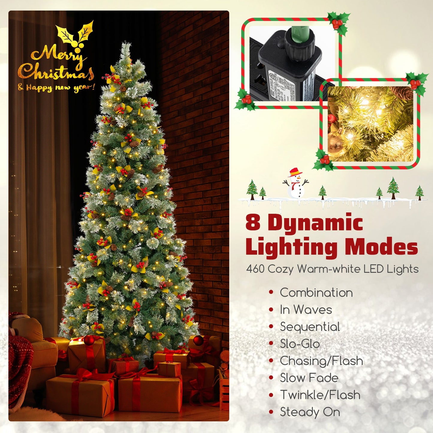 5/7.5/9 FT Pre-Lit Artificial Christmas Tree with 453/1096/1416 PVC and Pine Needles-L, Green Christmas Tree at Gallery Canada