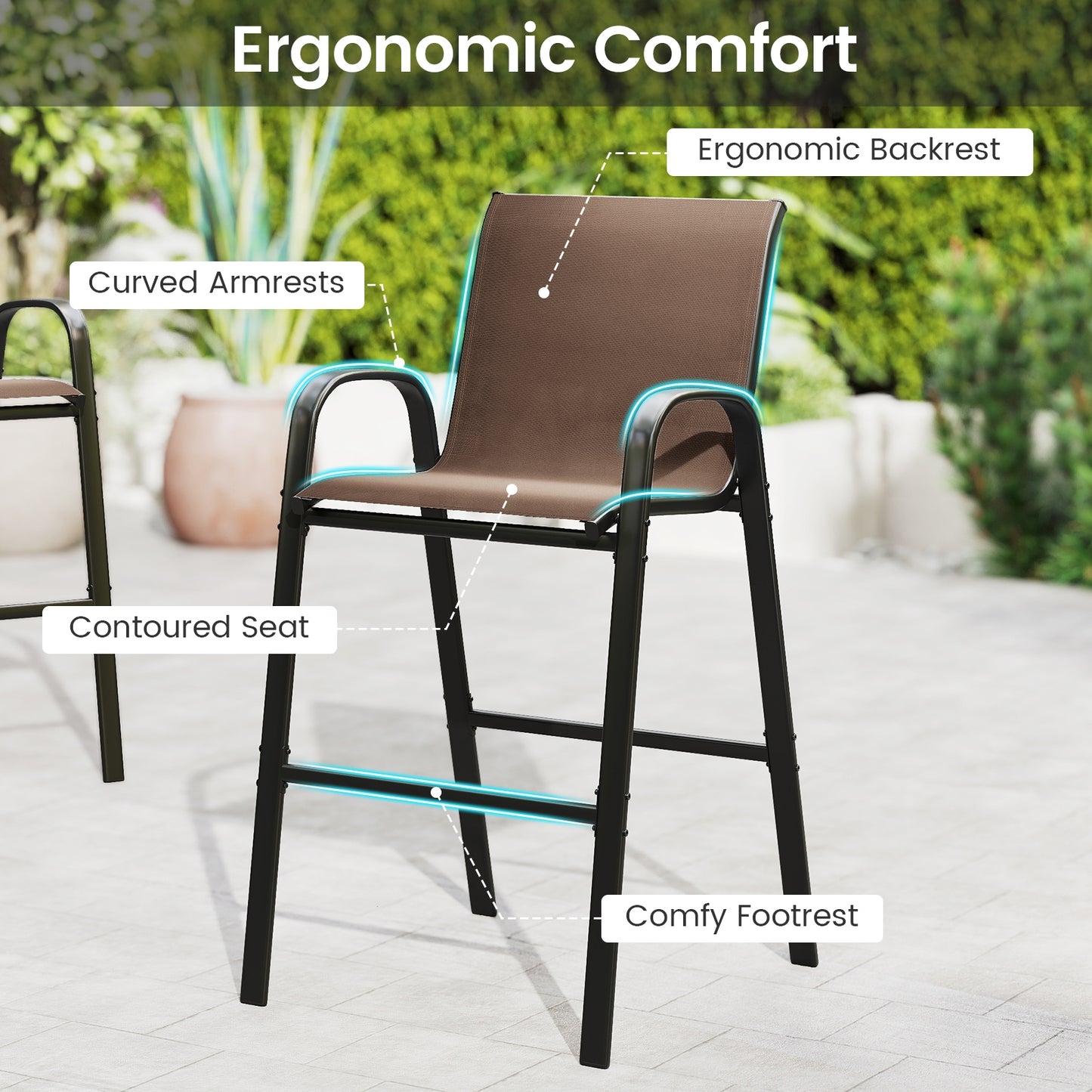 3 Piece Outdoor Bar Set, Footrest, 2-Tier Shelf Patio Bar Furniture at Gallery Canada