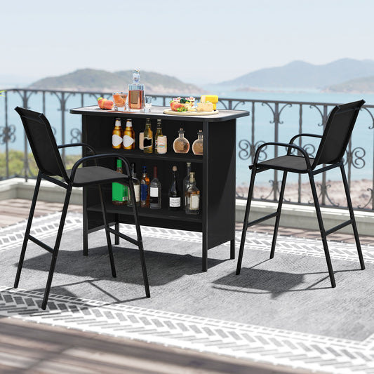 3 Piece Outdoor Bar Set With Footrest, 2-Tier Shelf, Black Patio Bar Furniture Black at Gallery Canada