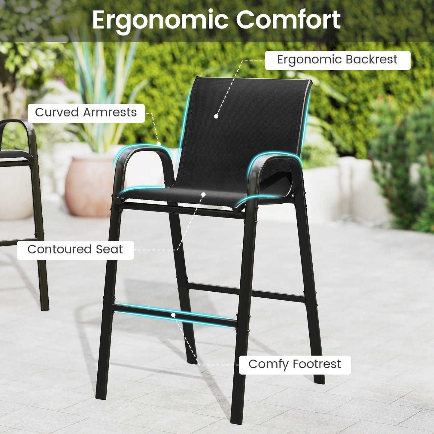3 Piece Outdoor Bar Set With Footrest, 2-Tier Shelf, Black Patio Bar Furniture at Gallery Canada