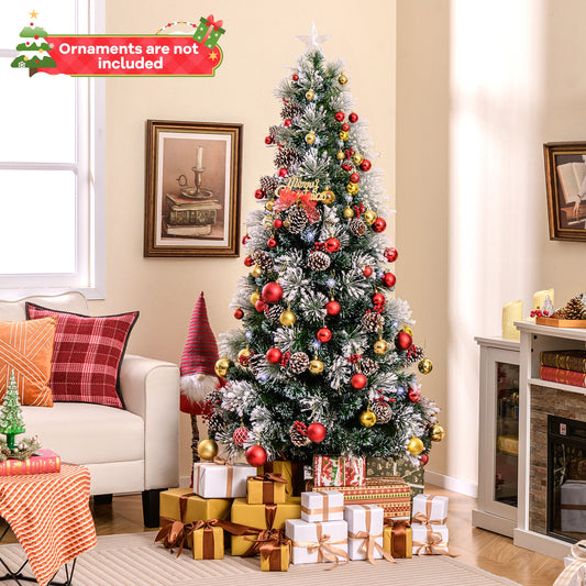 7 FT Flocked Christmas Tree, 8 Lighting Modes, Green Christmas Tree Green at Gallery Canada