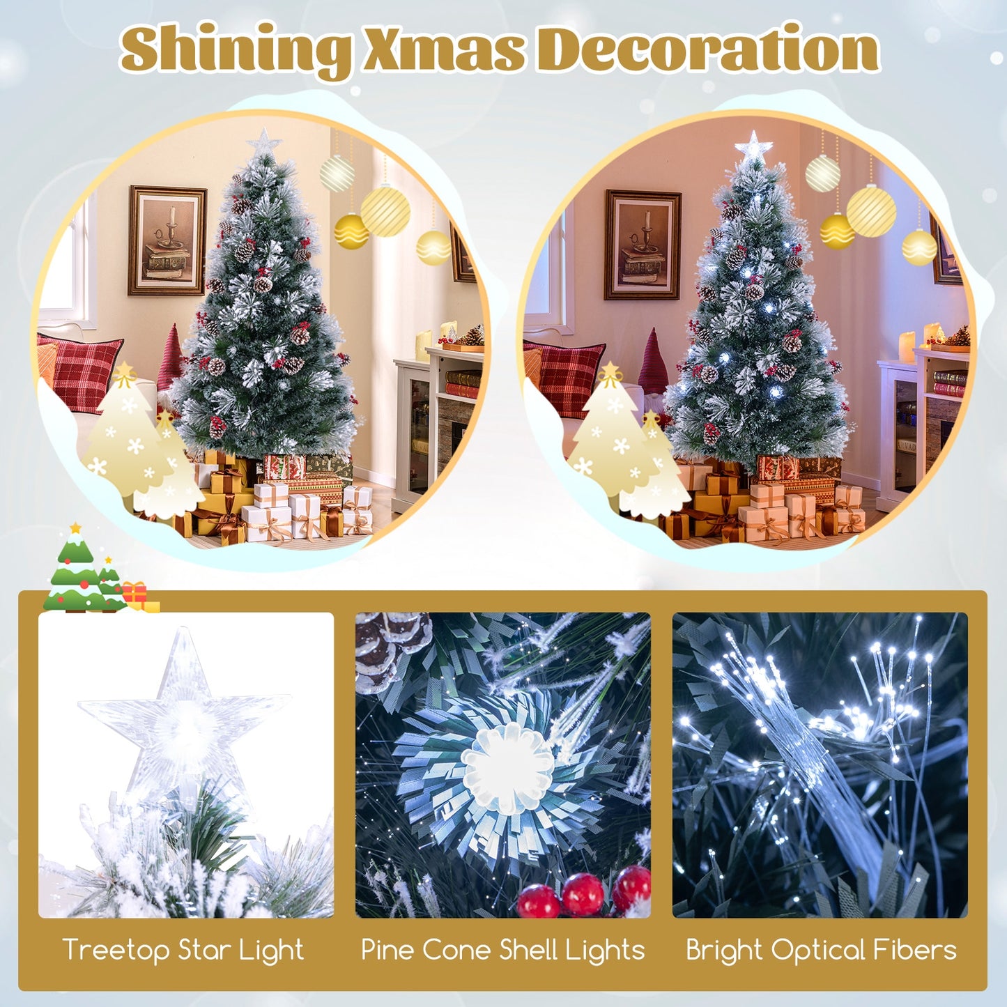 7 FT Flocked Christmas Tree with 8 Lighting Modes, Green Christmas Tree at Gallery Canada