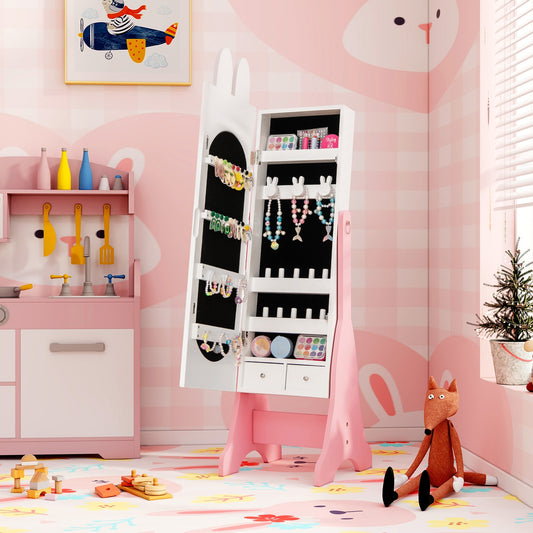 Kids Jewelry Armoire Cabinet with 2 Tilt Angles and Large Capacity, White