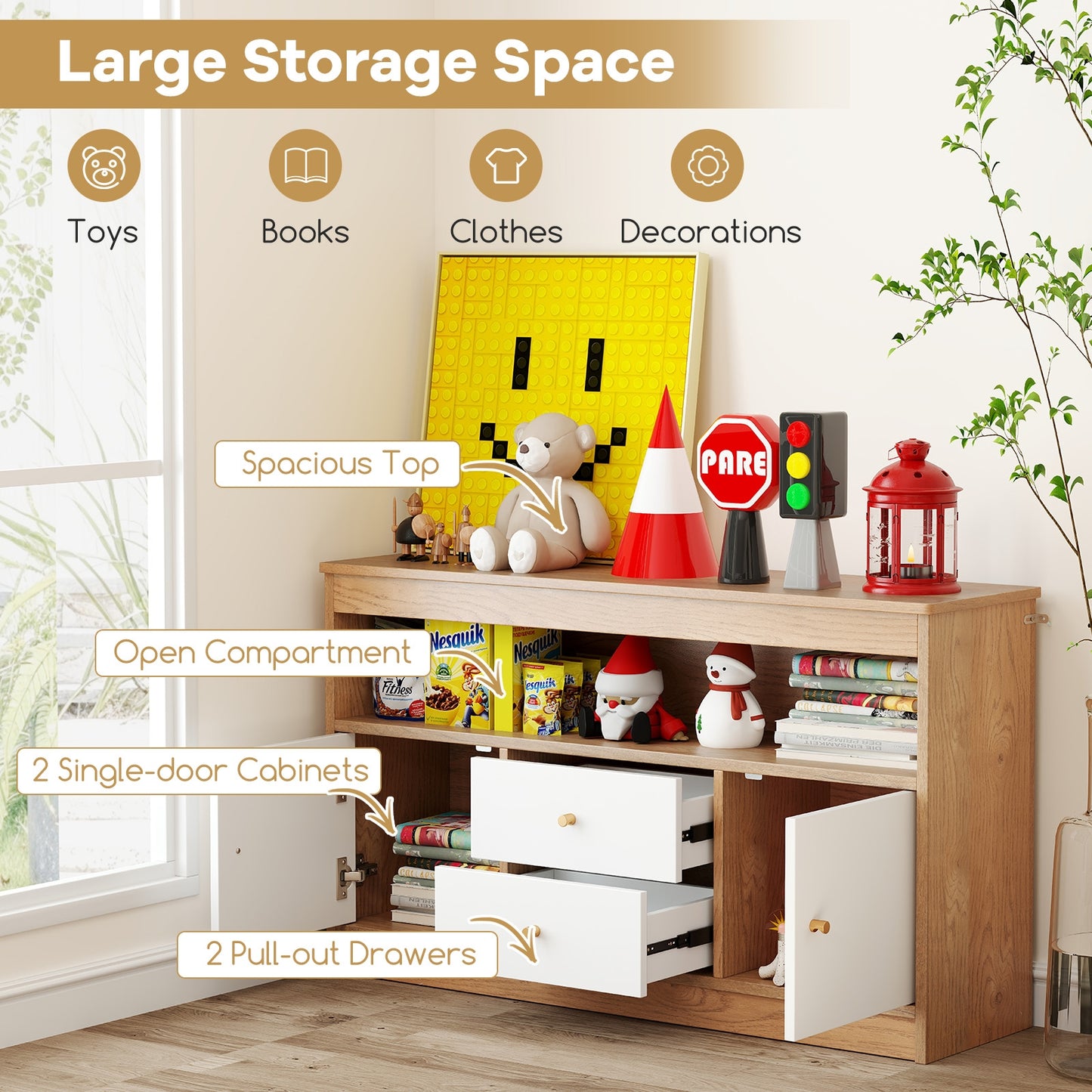 Kids Toy Storage Organizer, Open Shelf, 2 Drawers, Natural Kids Storage at Gallery Canada