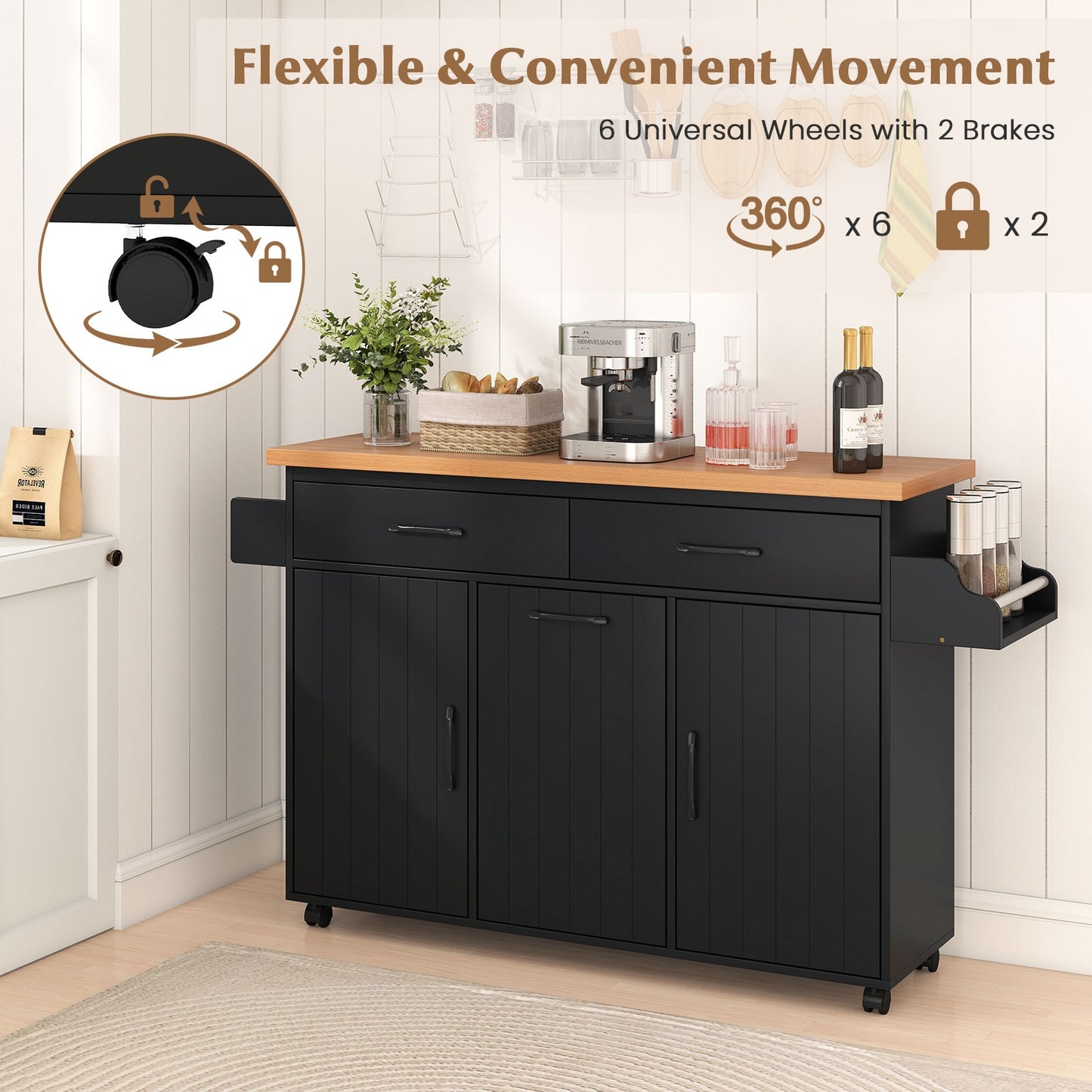 Mobile Kitchen Island Table with Trash Bag Storage for Dining Room, Black Kitchen Islands & Carts at Gallery Canada