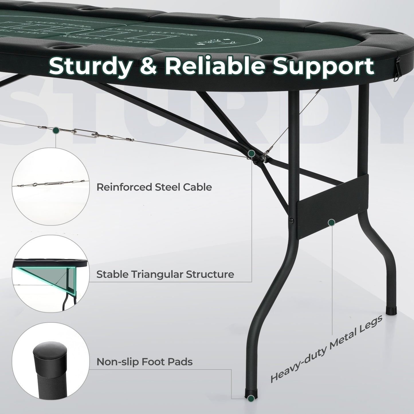 72 Inch Foldable Poker Table, 8 Players, Portable Oval Card Game Table, Green Game Room at Gallery Canada