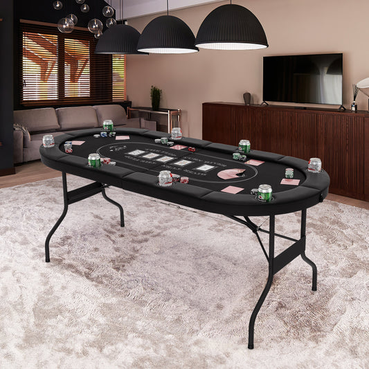 72 Inch Foldable Poker Table, 8 Player Portable Oval Card Game, Black Game Room Black at Gallery Canada