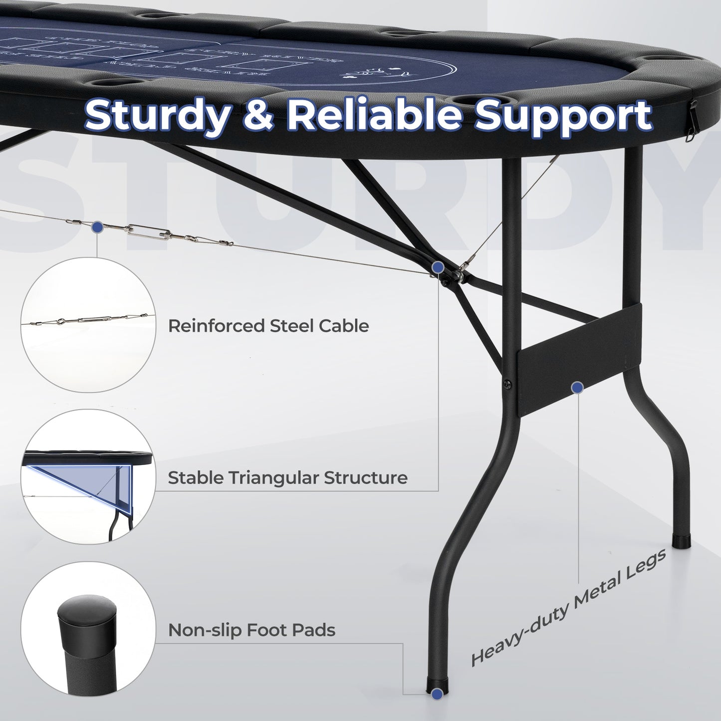 72 Inch Foldable Poker Table, 8 Player Portable Oval Card Game, Blue Game Room at Gallery Canada